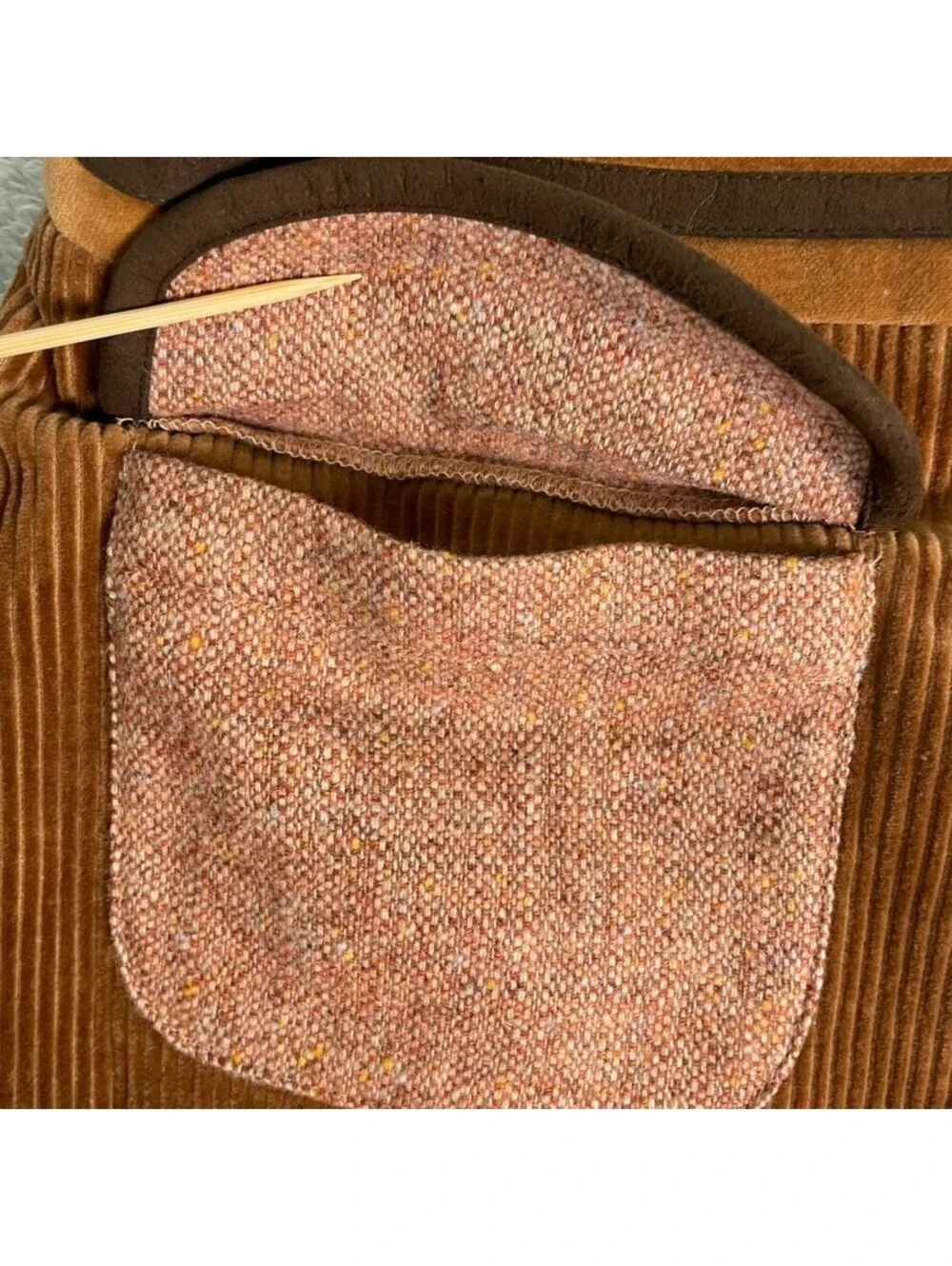 Ann Taylor LOFT Petites Corduroy Tweed Panel Skirt womens 8P Brown Retro Mod 70s - Picture 4 of 10